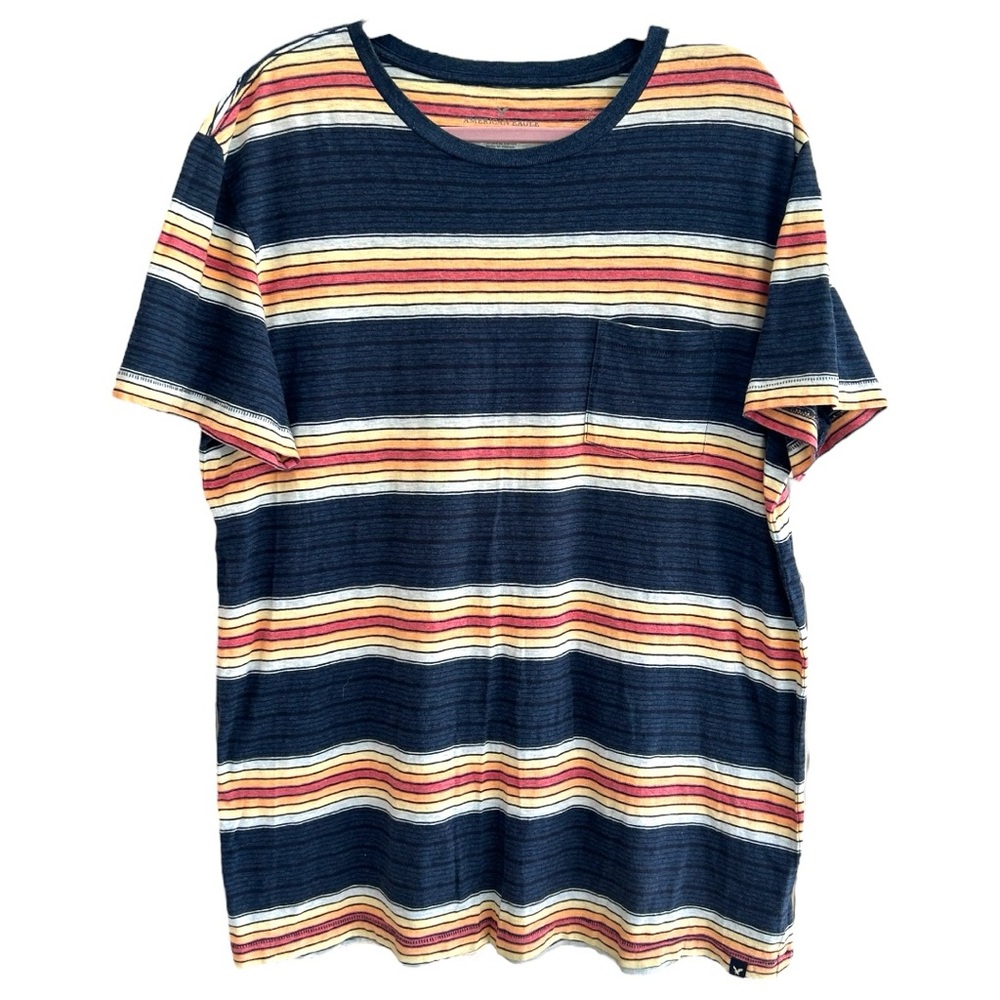 American Eagle Men’s‎ Striped Multicolor Pocket Short Sleeve Tee  Sz XL